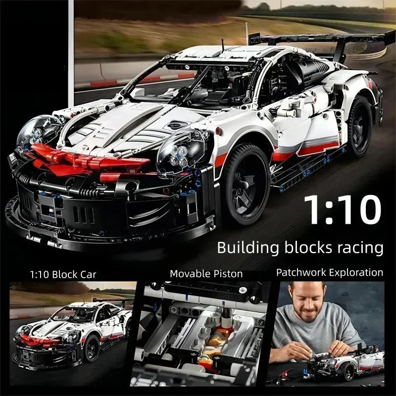 Technical 1580PCS Electric Remote Control with Lights Car 911Rsr Compatible with 42096 Building Blocks DIY Kid Toy Birthday Gift